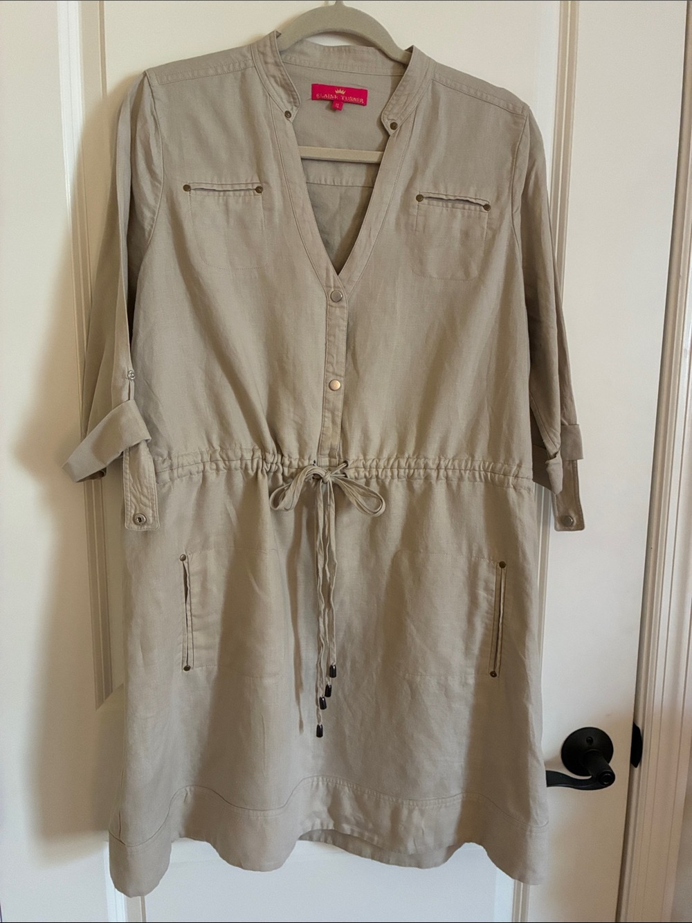 Elaine Turner Taupe Drawstring Mini Dress